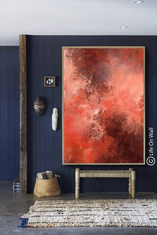 Painting Peach Red - oversized boho wall art for living room